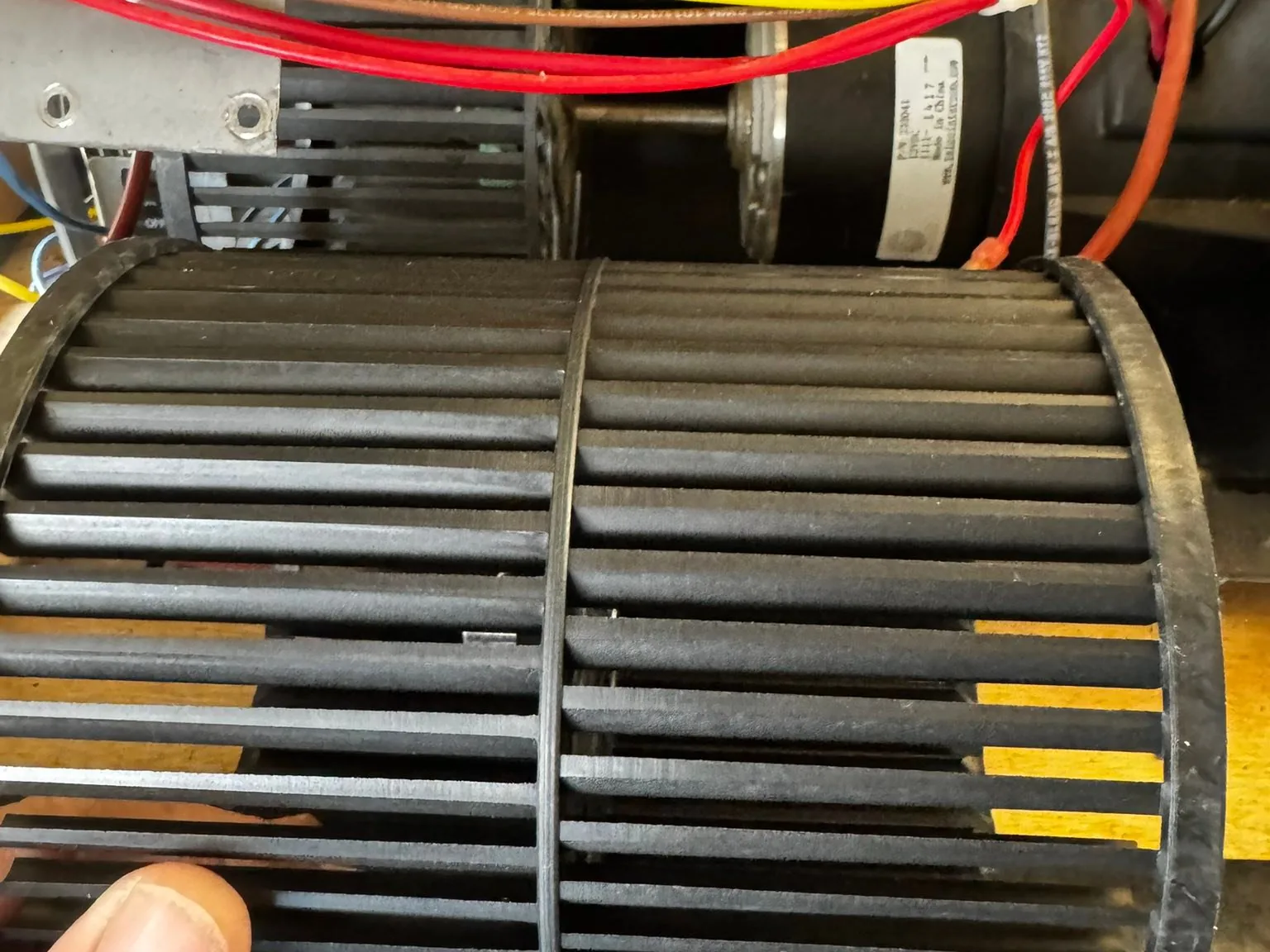 RV furnace blower wheel during a fan replacement, RV propane system service